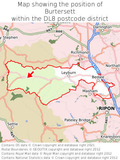 Map showing location of Burtersett within DL8