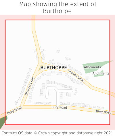 Map showing extent of Burthorpe as bounding box