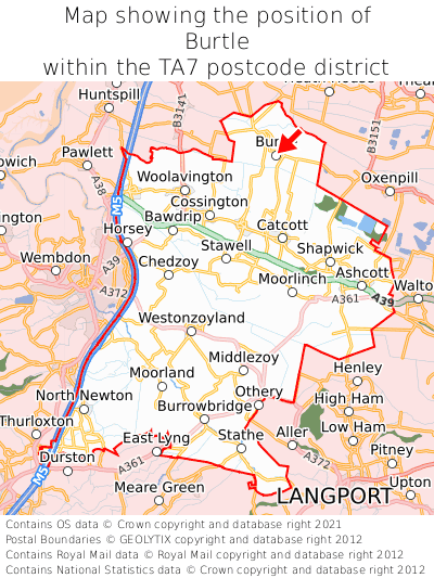 Map showing location of Burtle within TA7