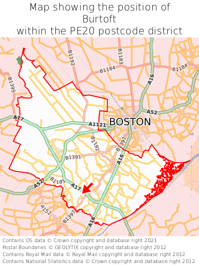 Map showing location of Burtoft within PE20