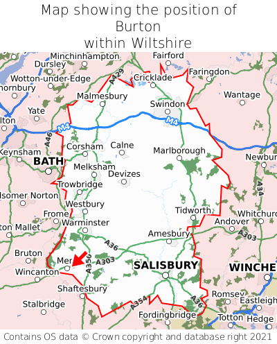 Map showing location of Burton within Wiltshire