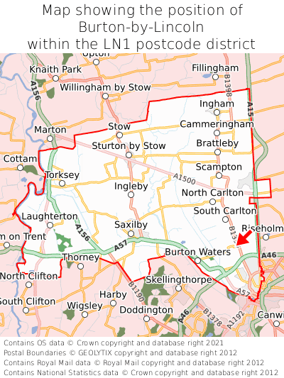 Map showing location of Burton-by-Lincoln within LN1