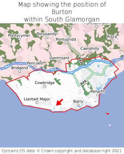 Map showing location of Burton within South Glamorgan