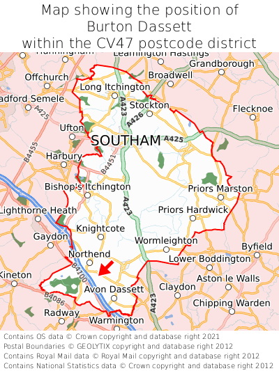 Map showing location of Burton Dassett within CV47