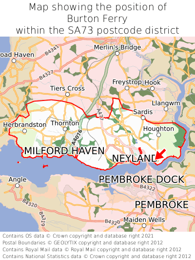 Map showing location of Burton Ferry within SA73