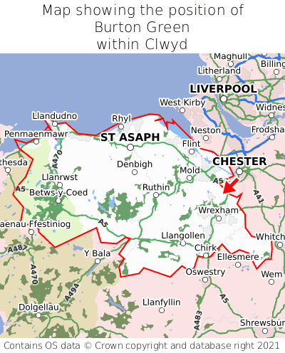 Map showing location of Burton Green within Clwyd
