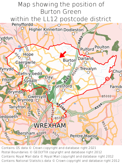 Map showing location of Burton Green within LL12