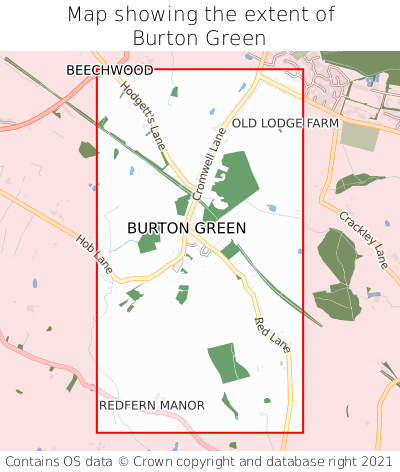 Map showing extent of Burton Green as bounding box