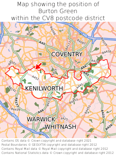 Map showing location of Burton Green within CV8