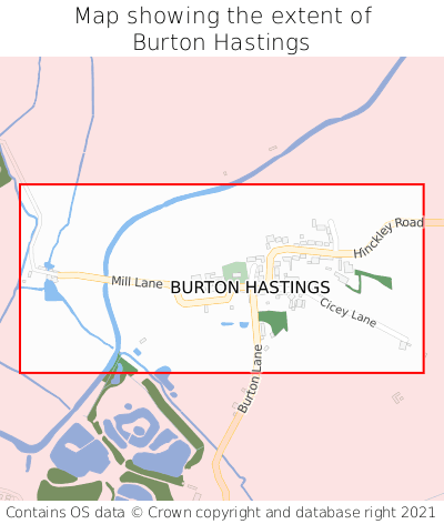 Map showing extent of Burton Hastings as bounding box