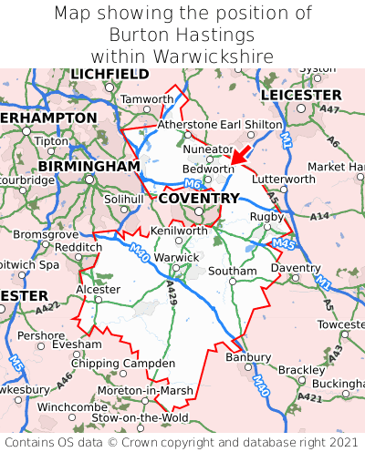 Map showing location of Burton Hastings within Warwickshire