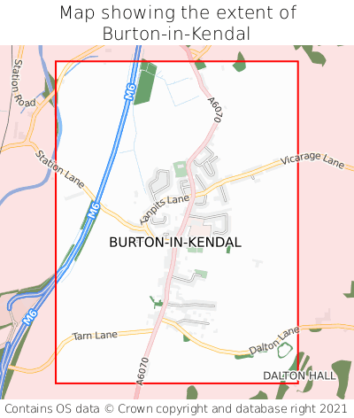 Map showing extent of Burton-in-Kendal as bounding box