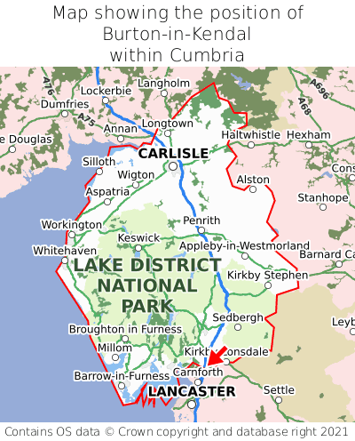 Map showing location of Burton-in-Kendal within Cumbria