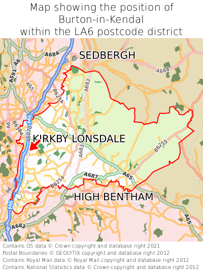 Map showing location of Burton-in-Kendal within LA6
