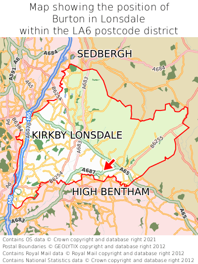 Map showing location of Burton in Lonsdale within LA6