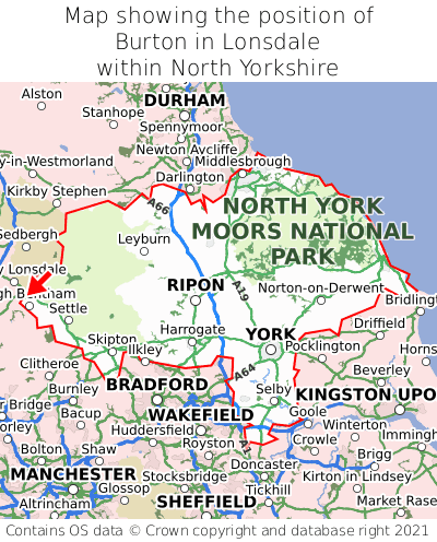 Map showing location of Burton in Lonsdale within North Yorkshire