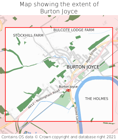 Map showing extent of Burton Joyce as bounding box