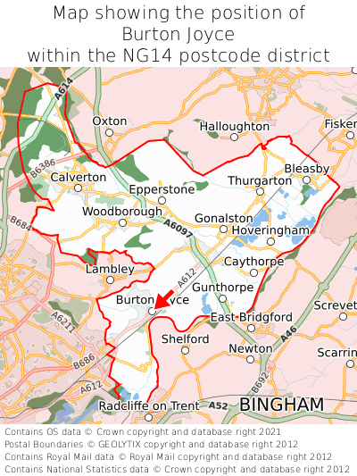 Map showing location of Burton Joyce within NG14
