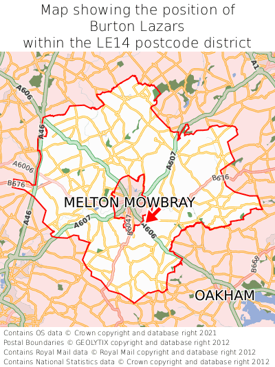 Map showing location of Burton Lazars within LE14