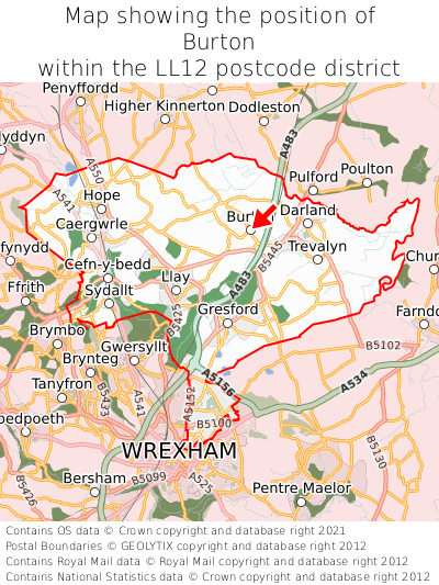 Map showing location of Burton within LL12