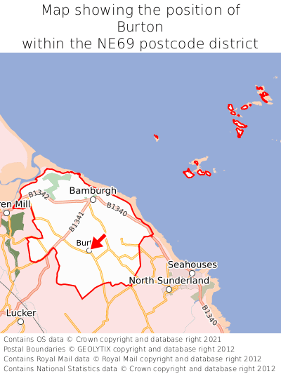 Map showing location of Burton within NE69
