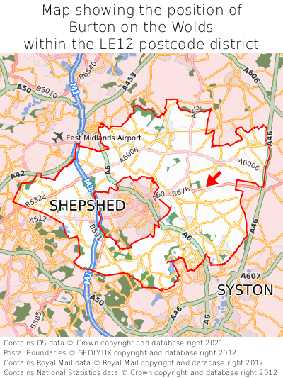 Map showing location of Burton on the Wolds within LE12