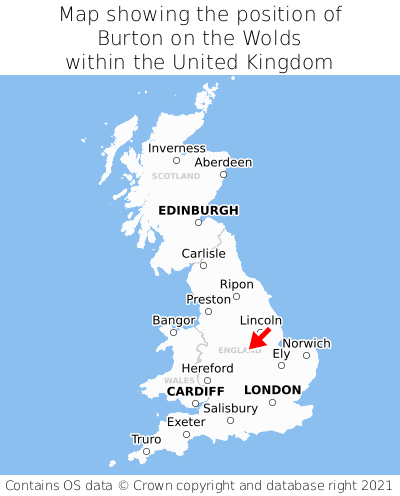 Map showing location of Burton on the Wolds within the UK