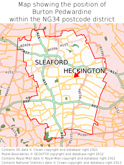 Map showing location of Burton Pedwardine within NG34
