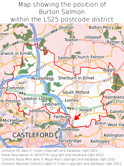 Map showing location of Burton Salmon within LS25