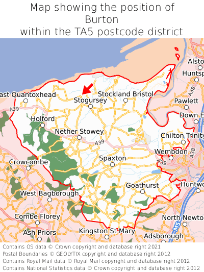 Map showing location of Burton within TA5