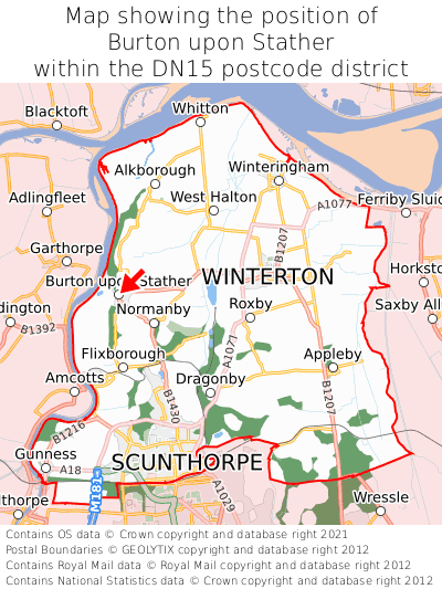 Map showing location of Burton upon Stather within DN15