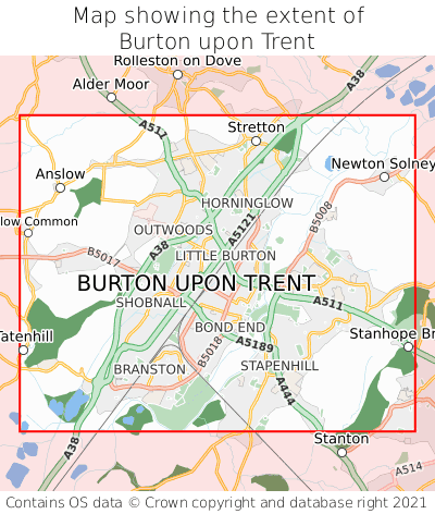 Map showing extent of Burton upon Trent as bounding box