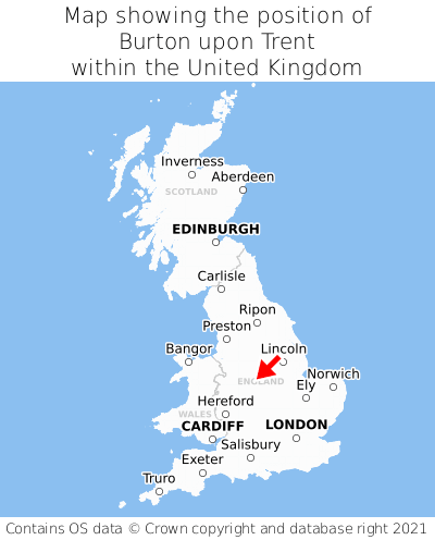 Map showing location of Burton upon Trent within the UK