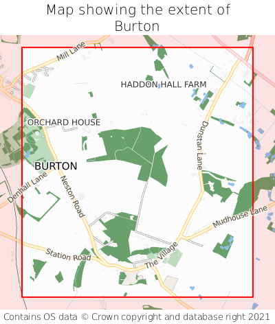 Map showing extent of Burton as bounding box