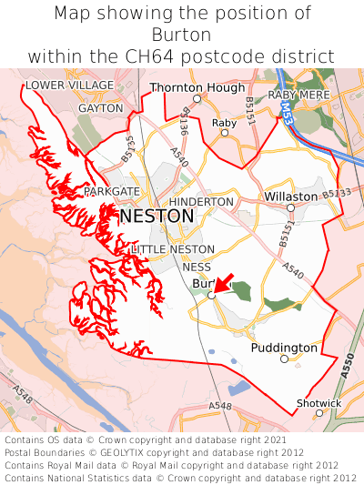 Map showing location of Burton within CH64