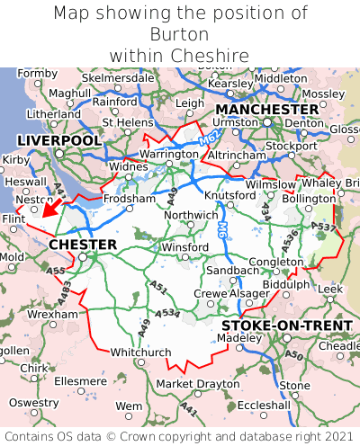 Map showing location of Burton within Cheshire