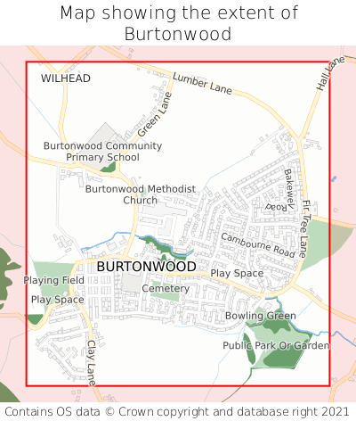 Map showing extent of Burtonwood as bounding box