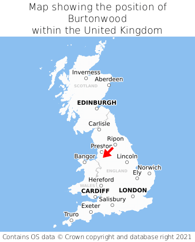 Map showing location of Burtonwood within the UK