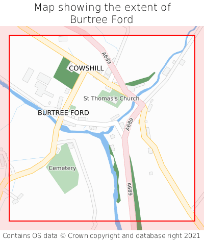 Map showing extent of Burtree Ford as bounding box