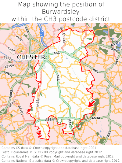 Map showing location of Burwardsley within CH3