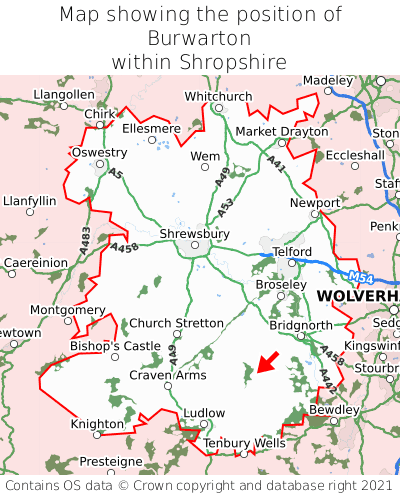 Map showing location of Burwarton within Shropshire