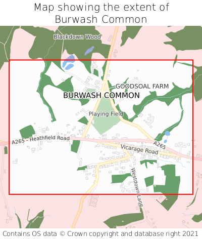 Map showing extent of Burwash Common as bounding box