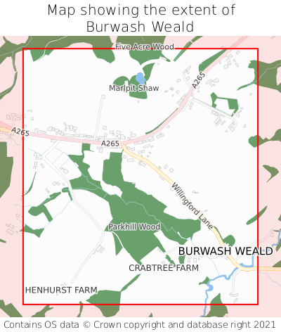 Map showing extent of Burwash Weald as bounding box