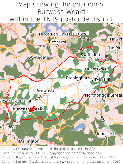 Map showing location of Burwash Weald within TN19