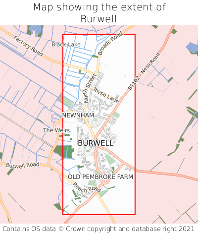 Map showing extent of Burwell as bounding box