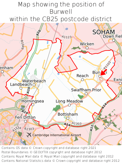 Map showing location of Burwell within CB25