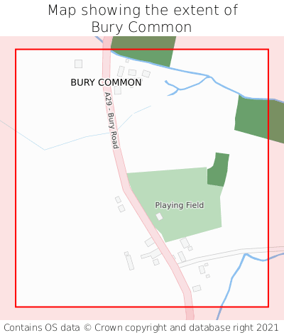 Map showing extent of Bury Common as bounding box