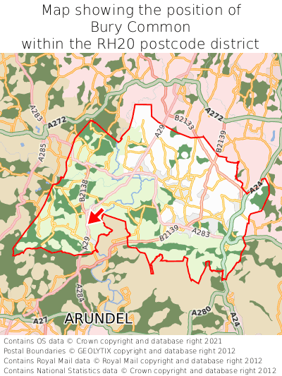 Map showing location of Bury Common within RH20