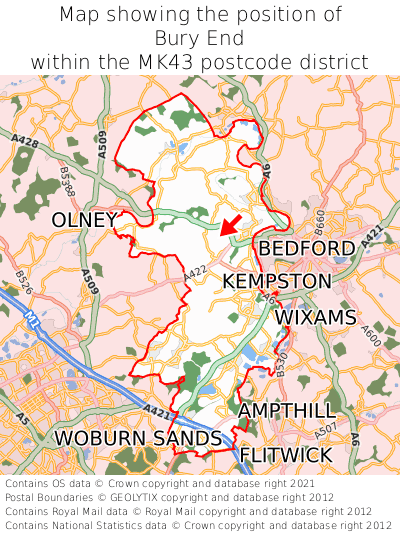 Map showing location of Bury End within MK43