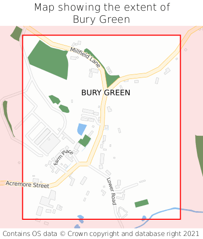 Map showing extent of Bury Green as bounding box